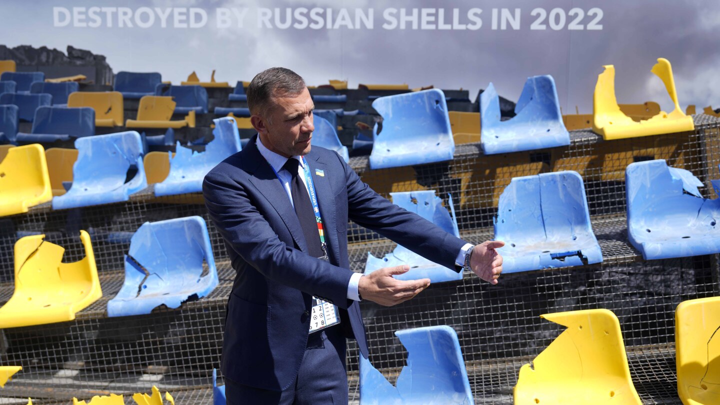 Ukraine's Tribute: War-Torn Stadium Stand in Munich